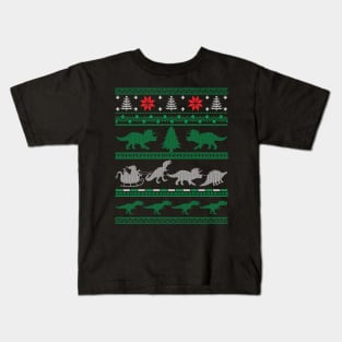 Christmas Dinosaur Tree Rex T-Rex Ugly Christmas Sweater Style Kids T-Shirt